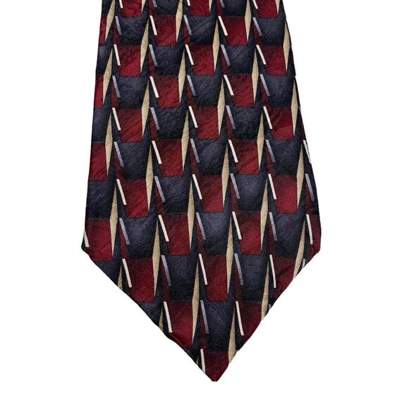 Vintage Oleg Cassini Necktie Men's Tie Maroon Gray Gold Silk Geometric Designer - Picture 3 of 7